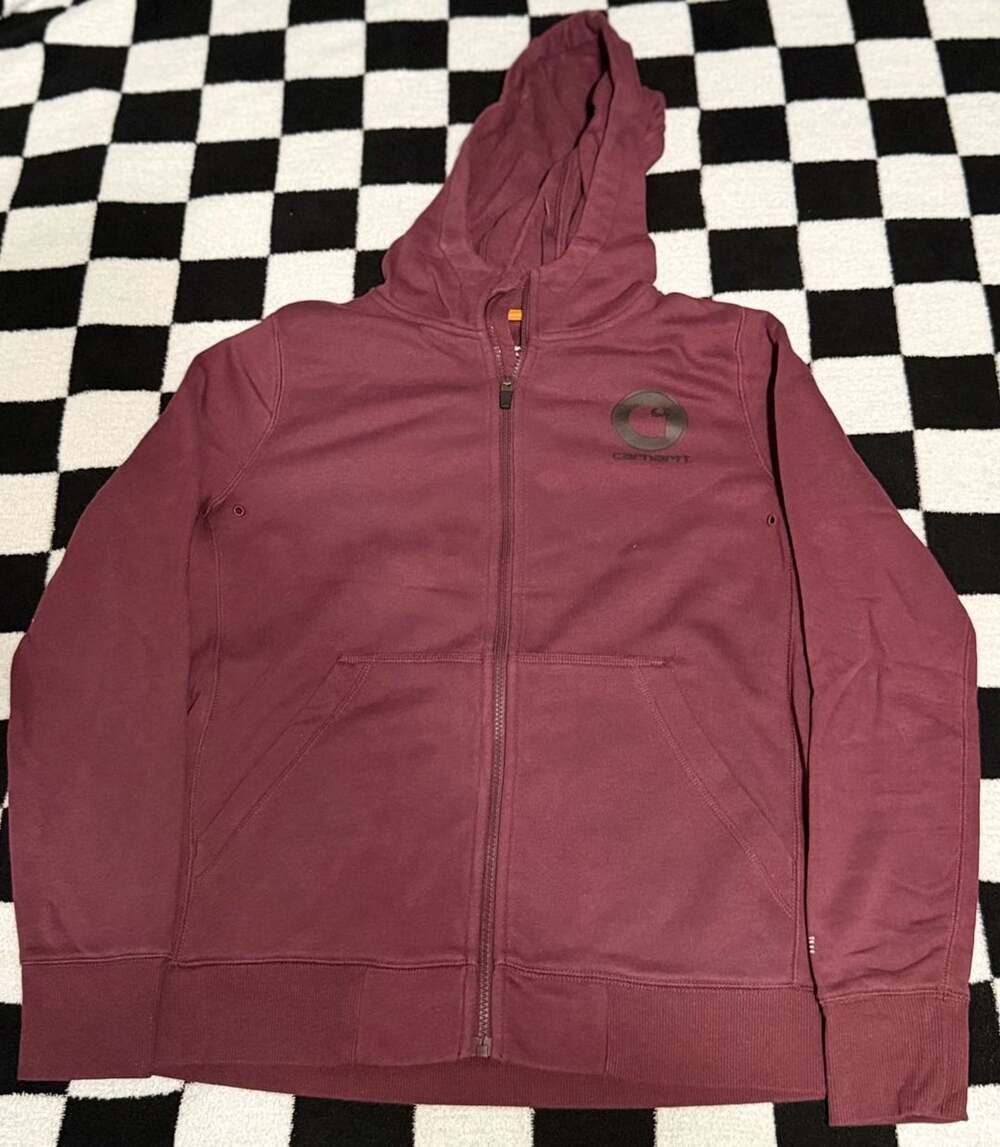 Carhartt Force Delmont Graphic Zip-Front Hooded Sweatshirt Burgundy M(8-10)